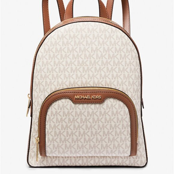New Michael Kors Jaycee Medium Logo Backpack Vanilla - Picture 3 of 4